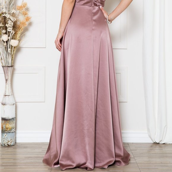 NEW DUSTY ROSE LONG OFF SHOULDER SLEEVELESS DRESS WITH ZIPPER BACK & STRAP BZ012 - Picture 5 of 7